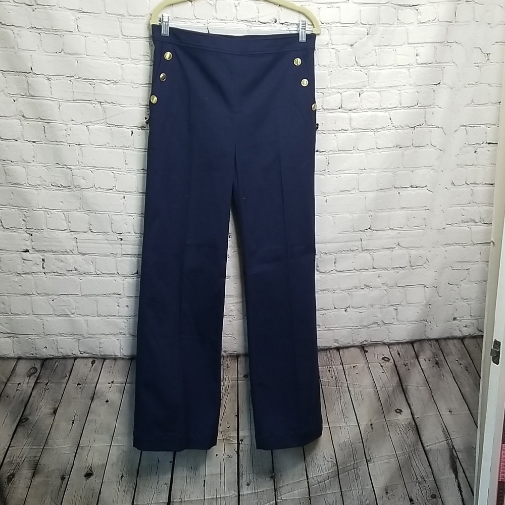 W by Worth Navy Brass Button Wide Leg Pants Size 10